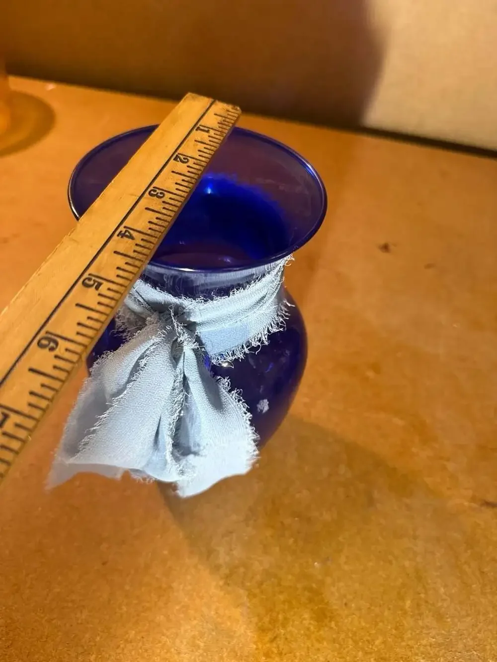 Cobalt Blue Glass Vase with Ribbon